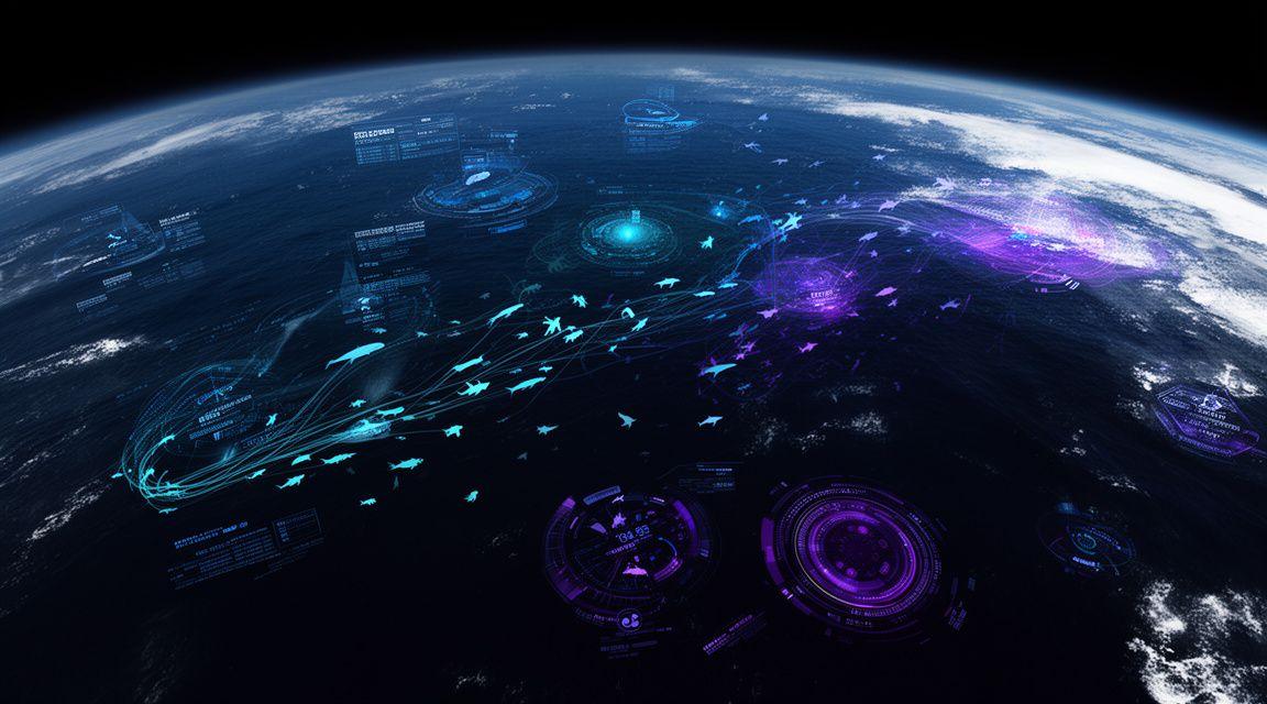 Satellite view of ocean currents and marine life hotspots